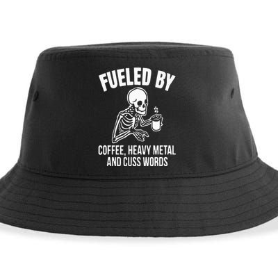 Fueled By Coffee: Skull Skeleton Design for Metal Lovers Sustainable Bucket Hat