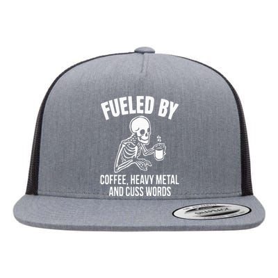 Fueled By Coffee: Skull Skeleton Design for Metal Lovers Flat Bill Trucker Hat