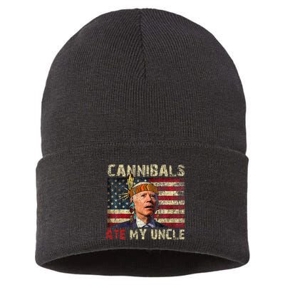 Funny Biden Cannibals Ate My Uncle Sustainable Knit Beanie