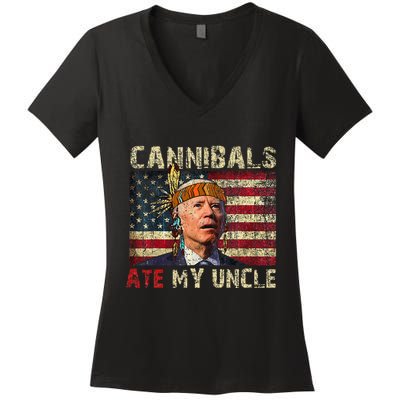 Funny Biden Cannibals Ate My Uncle Women's V-Neck T-Shirt