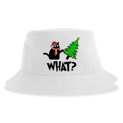 Funny Black Cat Gift Pushing Christmas Tree Over Cat What  Sustainable Bucket Hat