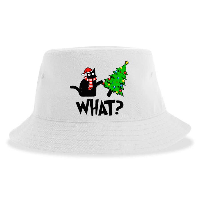 Funny Black Cat Gift Pushing Christmas Tree Over Cat What  Sustainable Bucket Hat