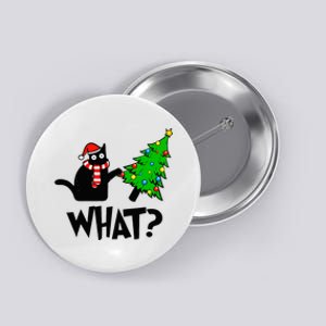 Funny Black Cat Gift Pushing Christmas Tree Over Cat What  Button