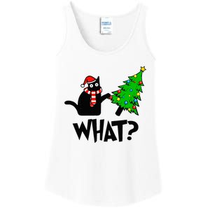 Funny Black Cat Gift Pushing Christmas Tree Over Cat What  Ladies Essential Tank