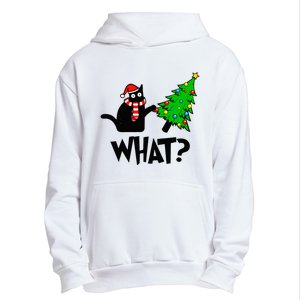 Funny Black Cat Gift Pushing Christmas Tree Over Cat What  Urban Pullover Hoodie