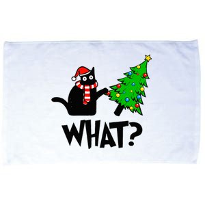 Funny Black Cat Gift Pushing Christmas Tree Over Cat What  Microfiber Hand Towel