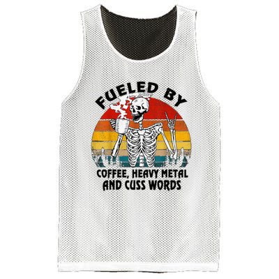 Fueled By Coffee Heavy Metal And Cuss Words Skull Skeleton Mesh Reversible Basketball Jersey Tank