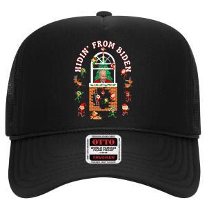 Funny Biden Christmas Sniffing Creepy Joe Hidin' From Biden High Crown Mesh Back Trucker Hat