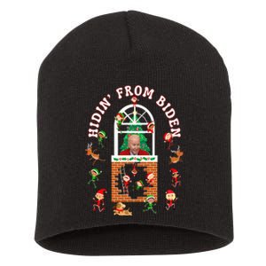 Funny Biden Christmas Sniffing Creepy Joe Hidin' From Biden Short Acrylic Beanie