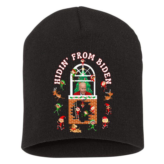 Funny Biden Christmas Sniffing Creepy Joe Hidin' From Biden Short Acrylic Beanie