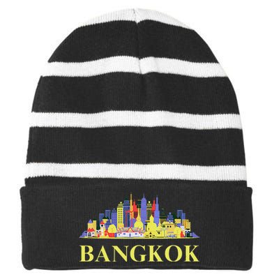 Funny Bangkok City Thailand Art Travel Souvenirs Gifts Striped Beanie with Solid Band