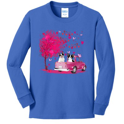 French Bulldog Couple Truck Happy Valentine's Day Funny Gift Kids Long Sleeve Shirt