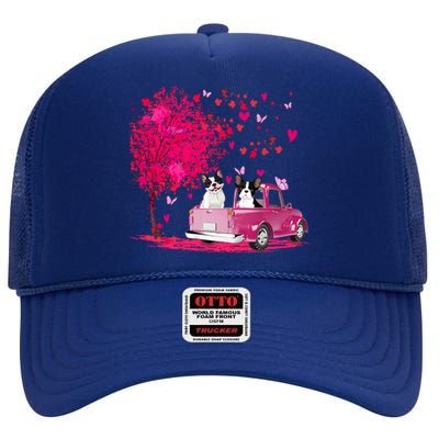 French Bulldog Couple Truck Happy Valentine's Day Funny Gift High Crown Mesh Back Trucker Hat