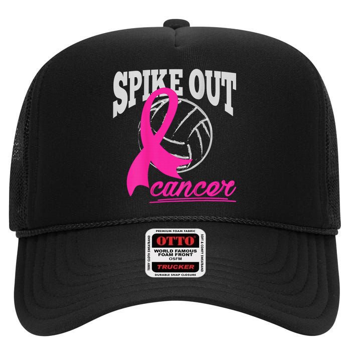 Fight Breast Cancer Volleyball Pink Ribbon Awareness High Crown Mesh Back Trucker Hat