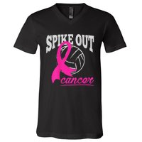 Fight Breast Cancer Volleyball Pink Ribbon Awareness V-Neck T-Shirt