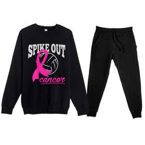 Fight Breast Cancer Volleyball Pink Ribbon Awareness Premium Crewneck Sweatsuit Set