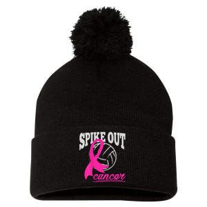 Fight Breast Cancer Volleyball Pink Ribbon Awareness Pom Pom 12in Knit Beanie