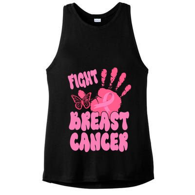 Fight Breast Cancer Handprint Ribbon Ladies PosiCharge Tri-Blend Wicking Tank