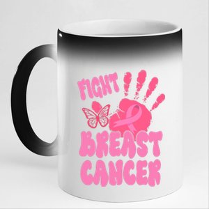 Fight Breast Cancer Handprint Ribbon 11oz Black Color Changing Mug