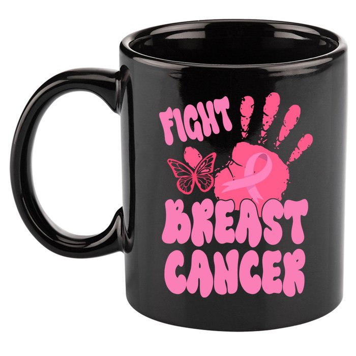 Fight Breast Cancer Handprint Ribbon 11oz C Handle Ceramic Mug