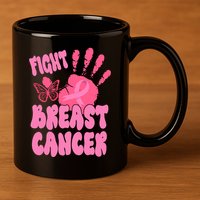 Fight Breast Cancer Handprint Ribbon 11oz C Handle Ceramic Mug