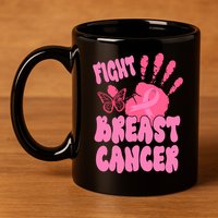 Fight Breast Cancer Handprint Ribbon 11oz C Handle Ceramic Mug