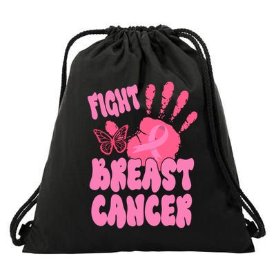 Fight Breast Cancer Handprint Ribbon Drawstring Bag