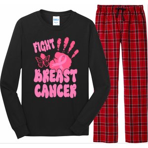 Fight Breast Cancer Handprint Ribbon Long Sleeve Pajama Set