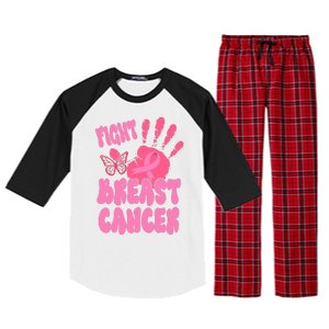 Fight Breast Cancer Handprint Ribbon Raglan Sleeve Pajama Set