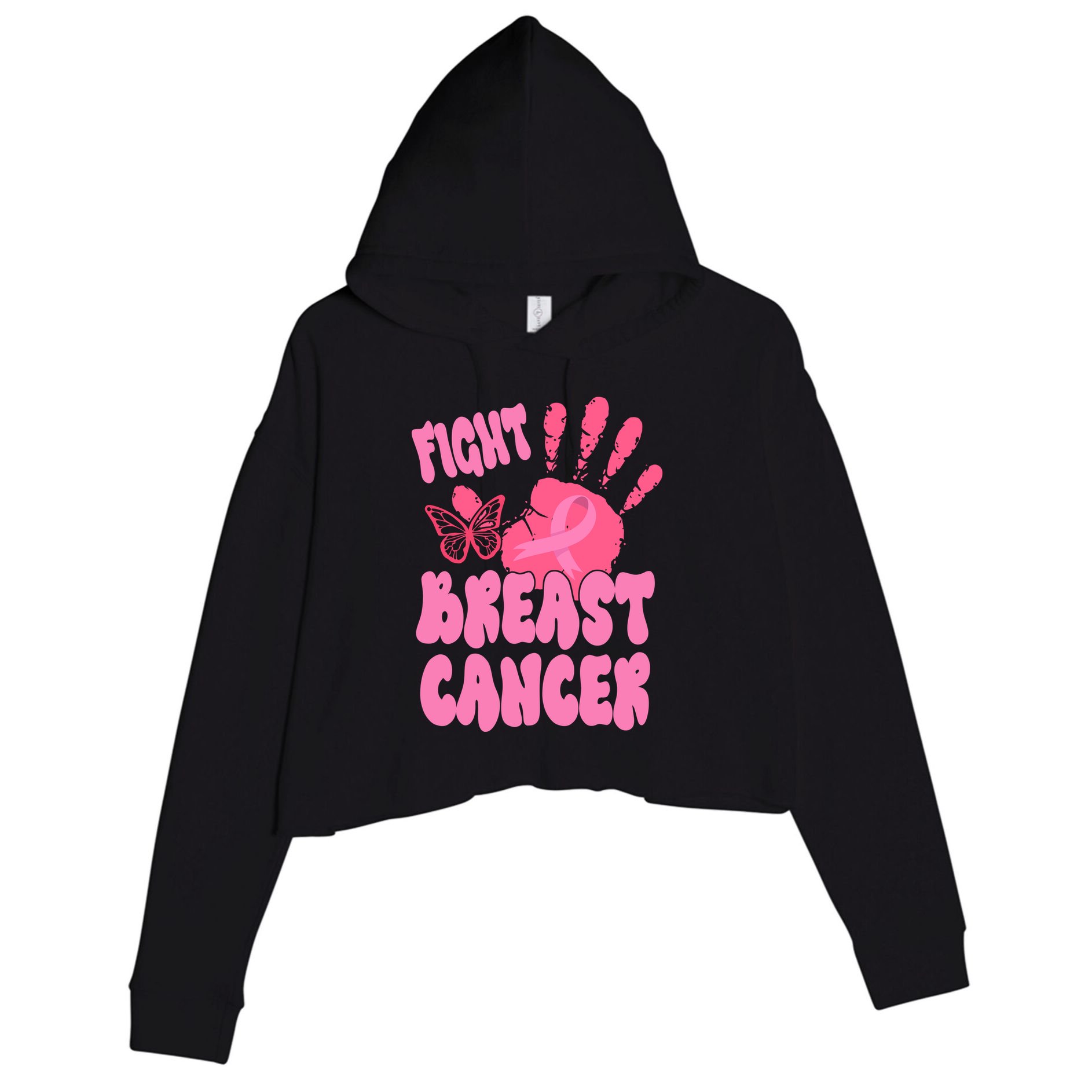 Fight Breast Cancer Handprint Ribbon Crop Fleece Hoodie