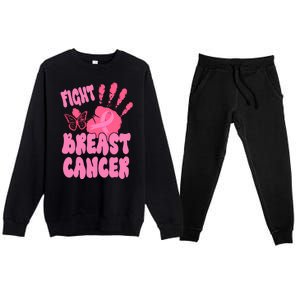 Fight Breast Cancer Handprint Ribbon Premium Crewneck Sweatsuit Set