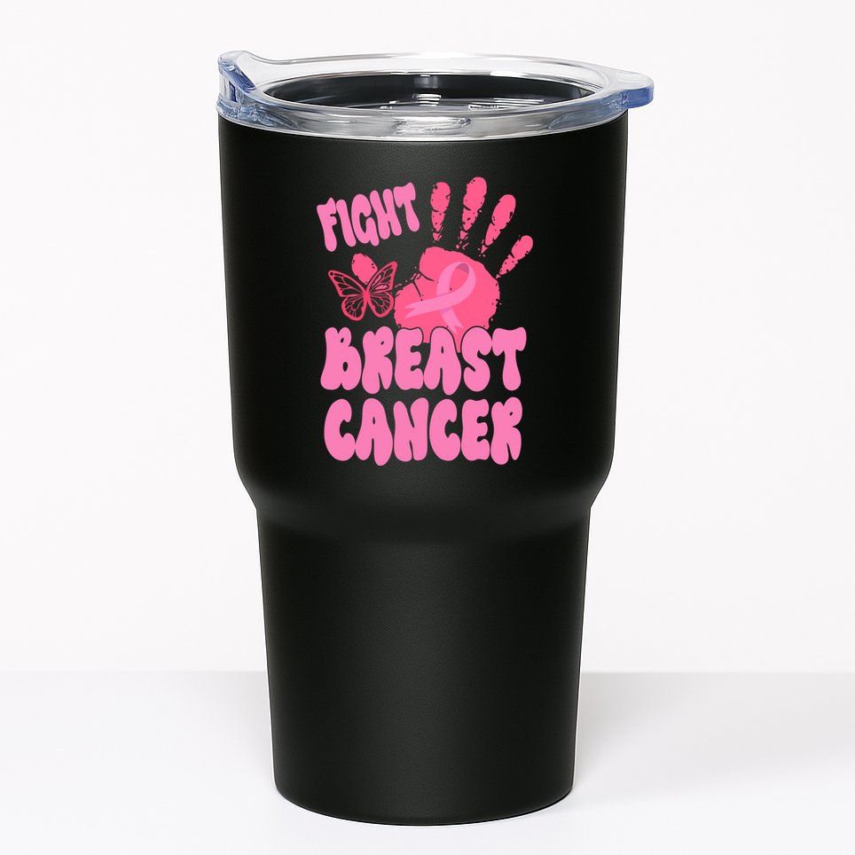 Fight Breast Cancer Handprint Ribbon Tumbler