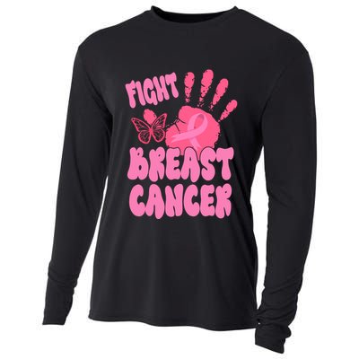 Fight Breast Cancer Handprint Ribbon Cooling Performance Long Sleeve Crew