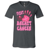 Fight Breast Cancer Handprint Ribbon V-Neck T-Shirt