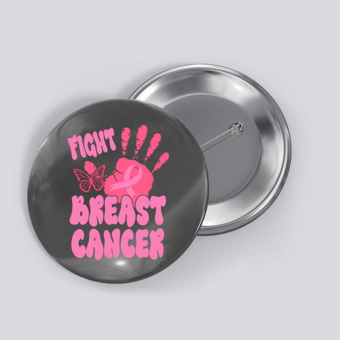 Fight Breast Cancer Handprint Ribbon Button