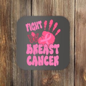 Fight Breast Cancer Handprint Ribbon Coaster