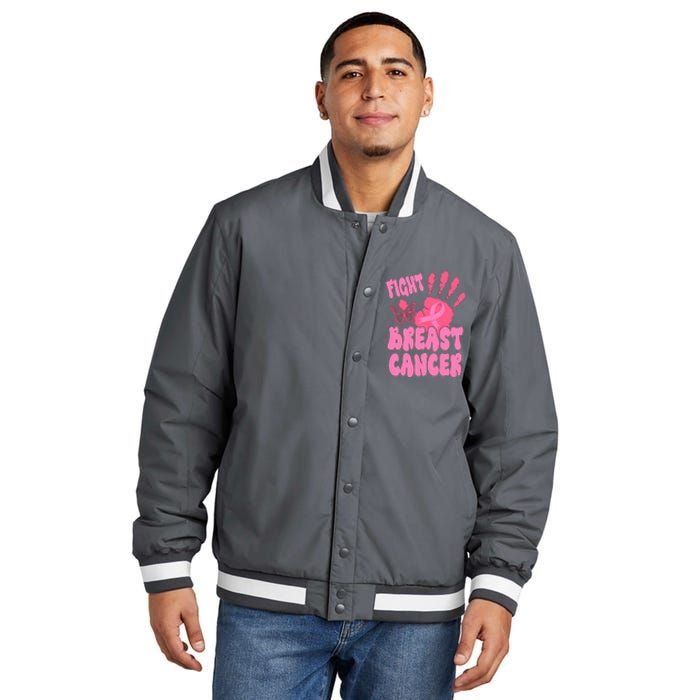 Fight Breast Cancer Handprint Ribbon Insulated Varsity Jacket