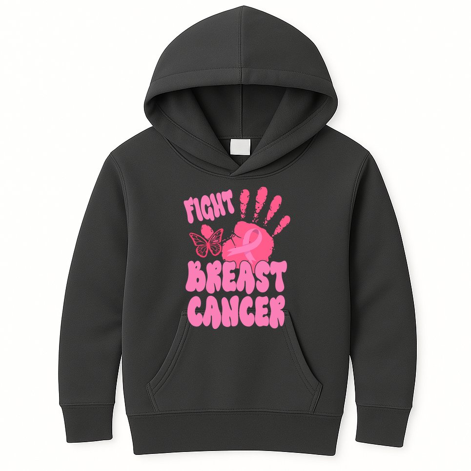 Fight Breast Cancer Handprint Ribbon Kids Hoodie