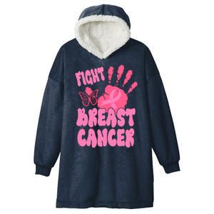 Fight Breast Cancer Handprint Ribbon Hooded Wearable Blanket