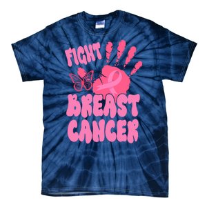 Fight Breast Cancer Handprint Ribbon Tie-Dye T-Shirt