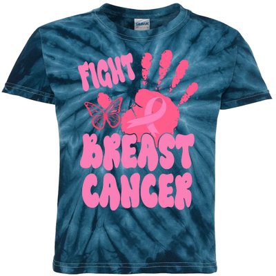 Fight Breast Cancer Handprint Ribbon Kids Tie-Dye T-Shirt