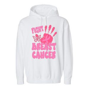 Fight Breast Cancer Handprint Ribbon Garment-Dyed Fleece Hoodie