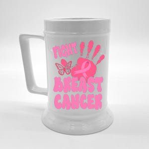 Fight Breast Cancer Handprint Ribbon Beer Stein