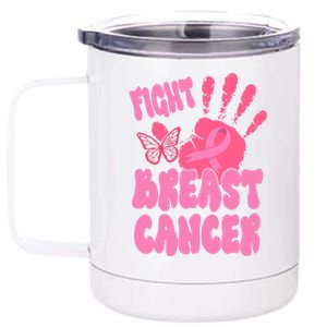 Fight Breast Cancer Handprint Ribbon 12 oz Stainless Steel Tumbler Cup