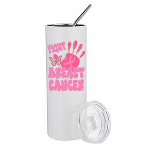 Fight Breast Cancer Handprint Ribbon Stainless Steel Tumbler