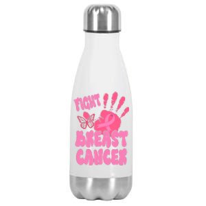 Fight Breast Cancer Handprint Ribbon Stainless Steel Insulated Water Bottle