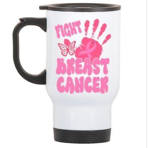 Fight Breast Cancer Handprint Ribbon Stainless Steel Travel Mug