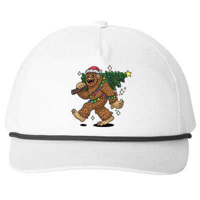 Funny Bigfoot Carrying Christmas Tree Holiday Sasquatch Snapback Five-Panel Rope Hat