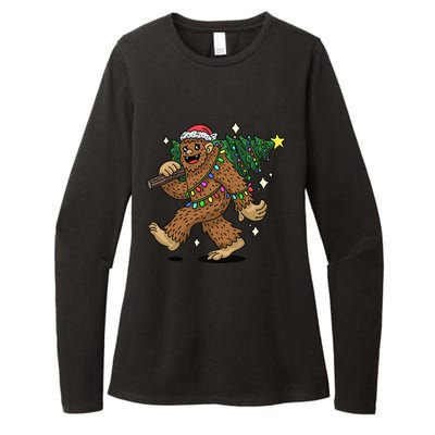 Funny Bigfoot Carrying Christmas Tree Holiday Sasquatch Womens CVC Long Sleeve Shirt