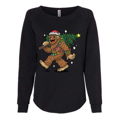 Funny Bigfoot Carrying Christmas Tree Holiday Sasquatch Womens California Wash Sweatshirt